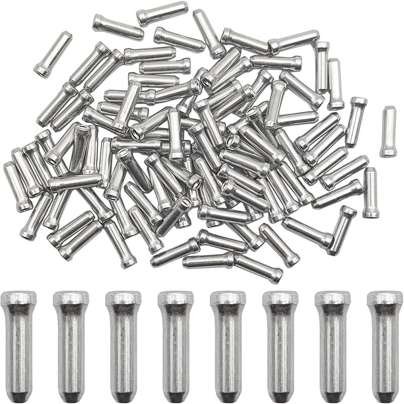 CKANDAY 100 Pcs Bike Cable End Caps, Silver Cable End Crimps, Derailleur Cable Tips, Bike Brake Cable End Tips, Alloy Bicycle Wire End Caps, Brake Tips Shifter for Road Mountain Bicycle - Image 1